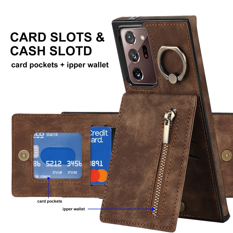 For Samsung Galaxy Note20 Ultra Retro Ring and Zipper RFID Card Slot Phone Case