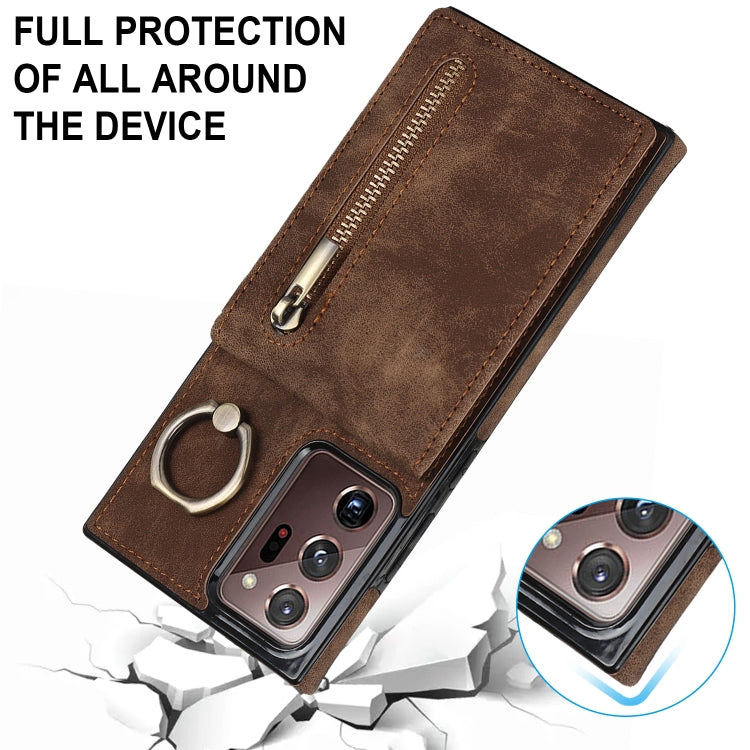 For Samsung Galaxy Note20 Ultra Retro Ring and Zipper RFID Card Slot Phone Case