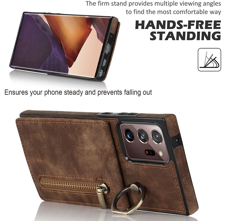 For Samsung Galaxy Note20 Ultra Retro Ring and Zipper RFID Card Slot Phone Case