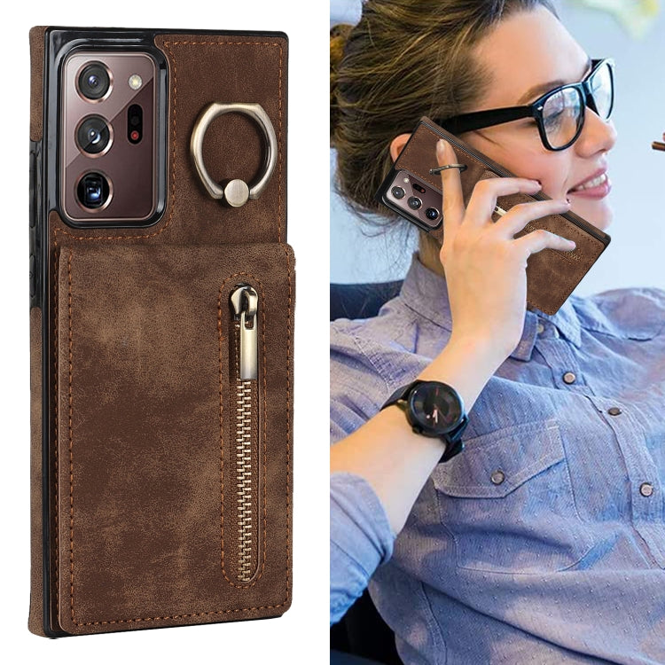 For Samsung Galaxy Note20 Ultra Retro Ring and Zipper RFID Card Slot Phone Case