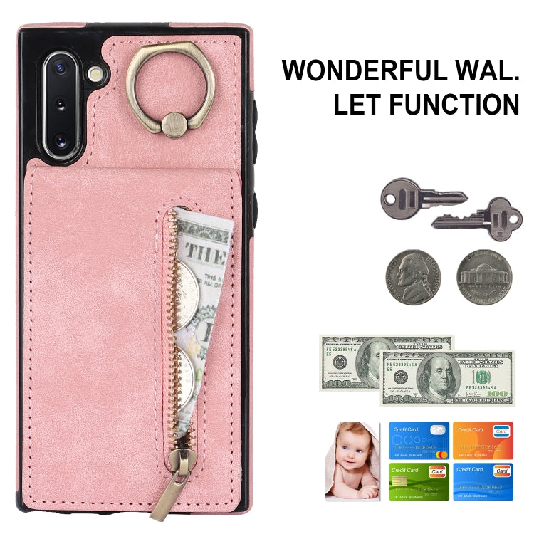 For Samsung Galaxy Note10 Retro Ring and Zipper RFID Card Slot Phone Case