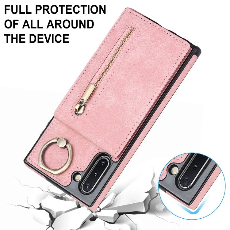 For Samsung Galaxy Note10 Retro Ring and Zipper RFID Card Slot Phone Case