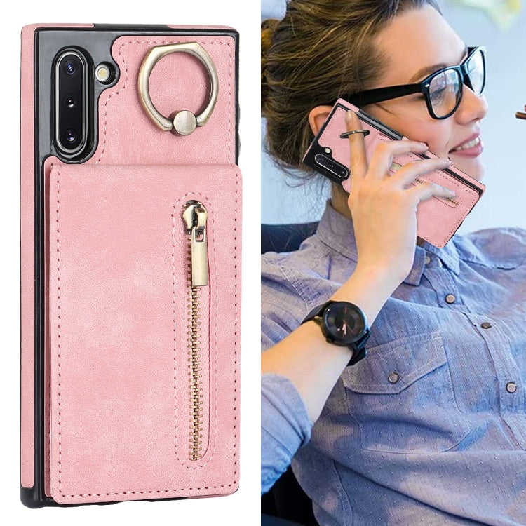 For Samsung Galaxy Note10 Retro Ring and Zipper RFID Card Slot Phone Case
