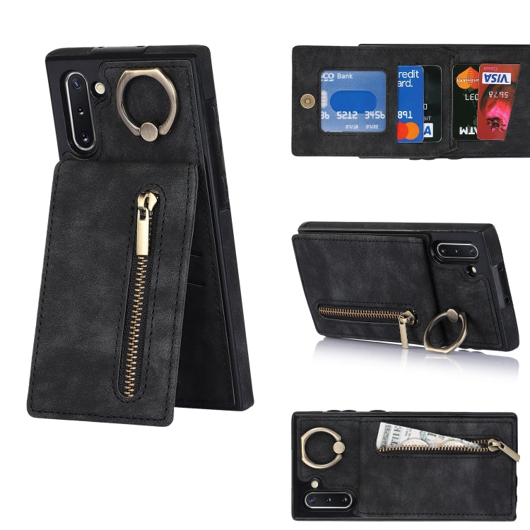 For Samsung Galaxy Note10 Retro Ring and Zipper RFID Card Slot Phone Case