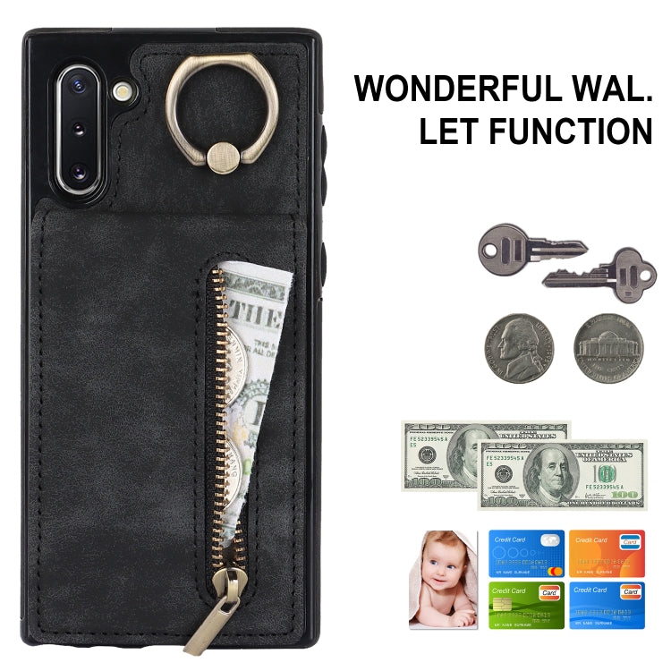 For Samsung Galaxy Note10 Retro Ring and Zipper RFID Card Slot Phone Case