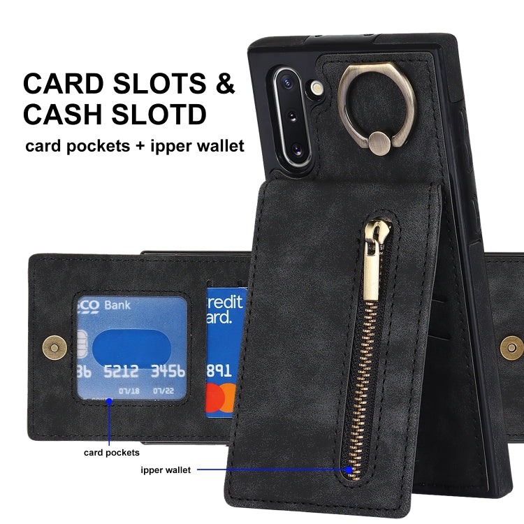 For Samsung Galaxy Note10 Retro Ring and Zipper RFID Card Slot Phone Case