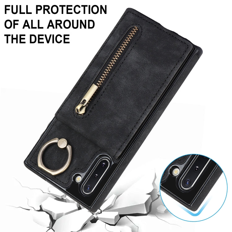 For Samsung Galaxy Note10 Retro Ring and Zipper RFID Card Slot Phone Case