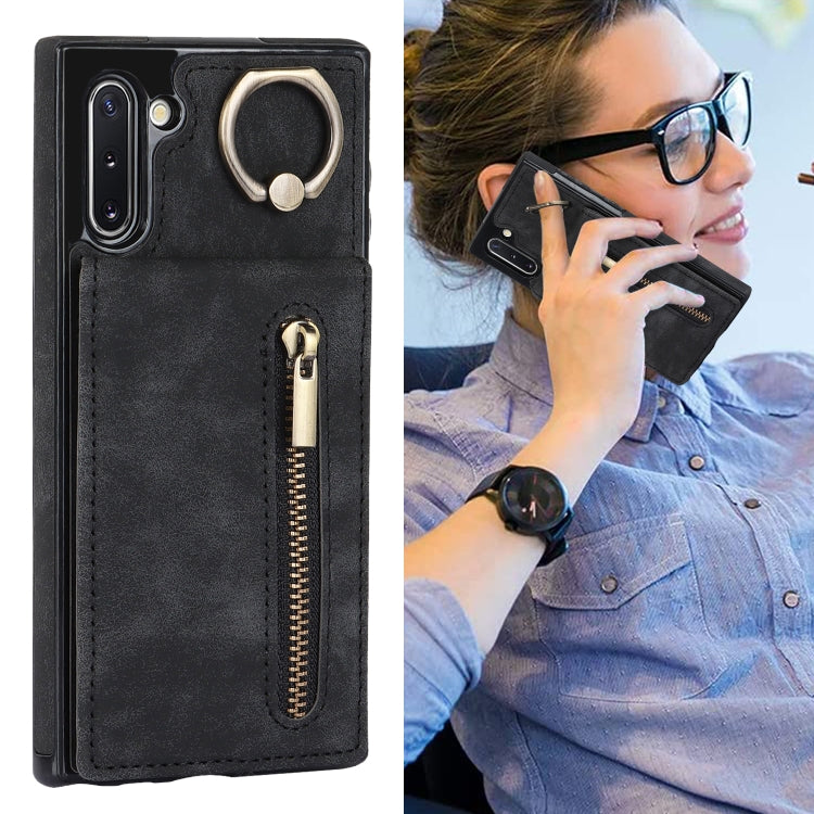 For Samsung Galaxy Note10 Retro Ring and Zipper RFID Card Slot Phone Case