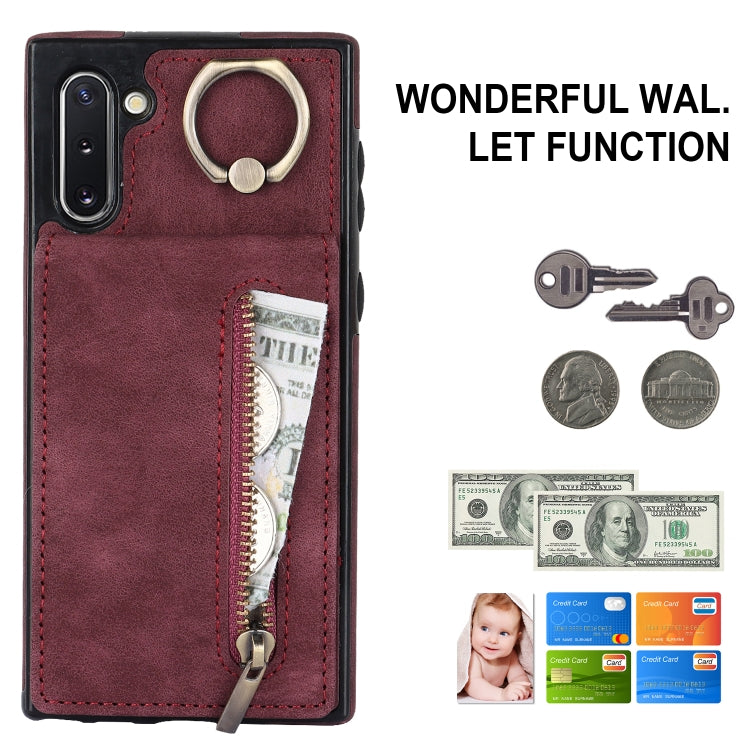 For Samsung Galaxy Note10 Retro Ring and Zipper RFID Card Slot Phone Case