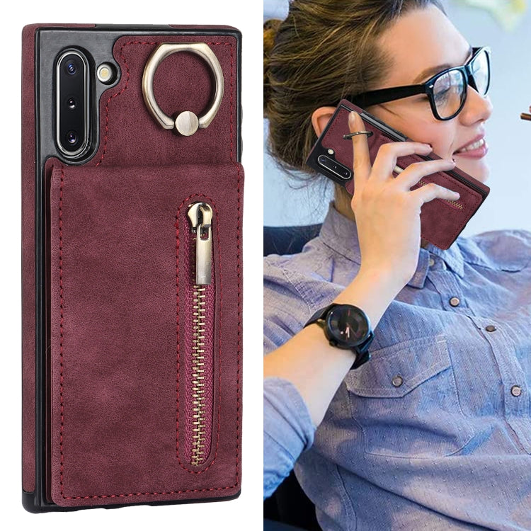 For Samsung Galaxy Note10 Retro Ring and Zipper RFID Card Slot Phone Case