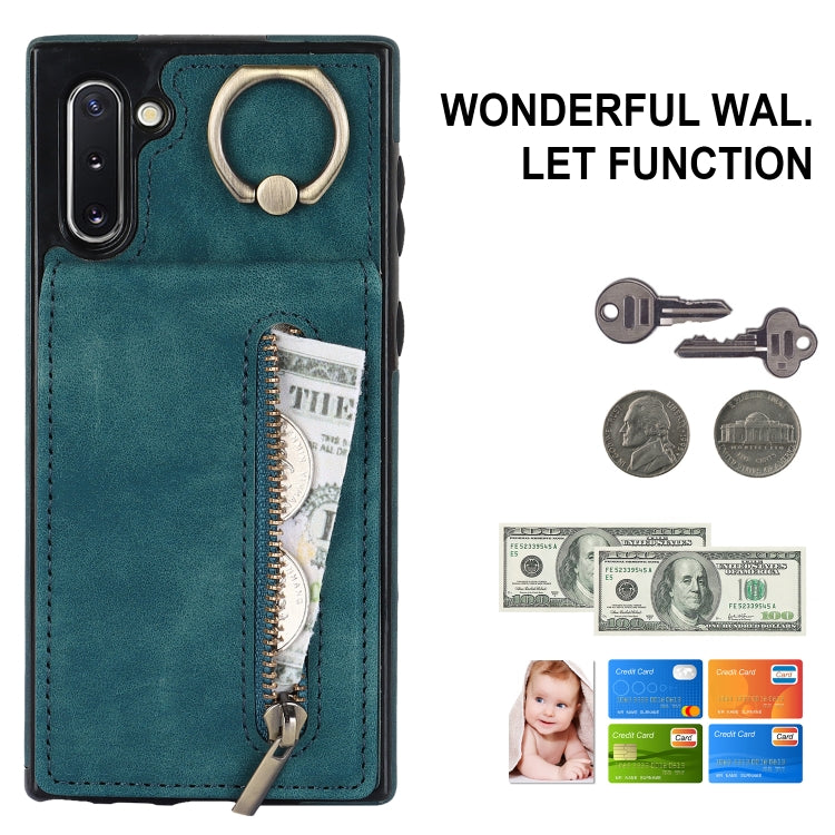 For Samsung Galaxy Note10 Retro Ring and Zipper RFID Card Slot Phone Case