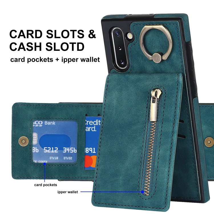 For Samsung Galaxy Note10 Retro Ring and Zipper RFID Card Slot Phone Case