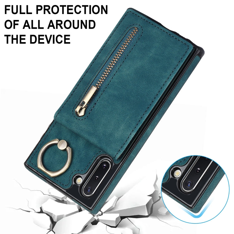 For Samsung Galaxy Note10 Retro Ring and Zipper RFID Card Slot Phone Case