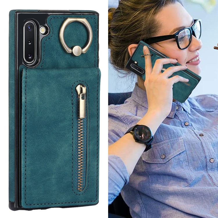 For Samsung Galaxy Note10 Retro Ring and Zipper RFID Card Slot Phone Case