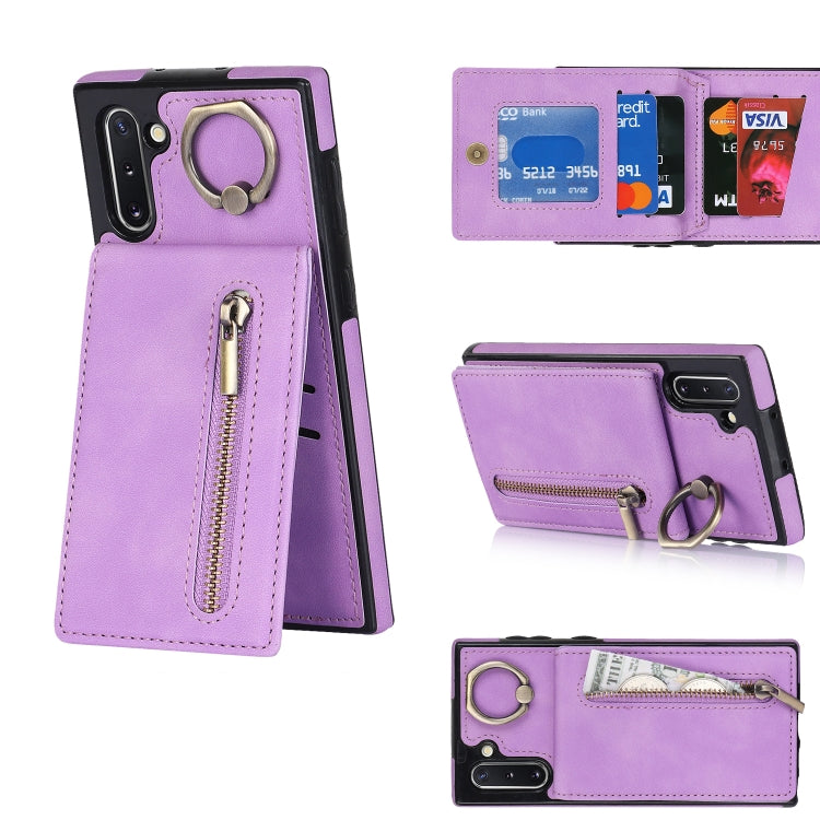 For Samsung Galaxy Note10 Retro Ring and Zipper RFID Card Slot Phone Case