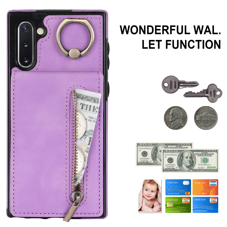 For Samsung Galaxy Note10 Retro Ring and Zipper RFID Card Slot Phone Case