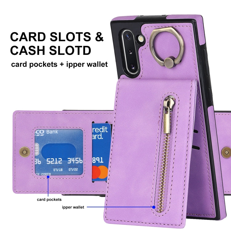 For Samsung Galaxy Note10 Retro Ring and Zipper RFID Card Slot Phone Case