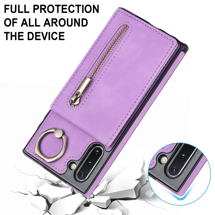 For Samsung Galaxy Note10 Retro Ring and Zipper RFID Card Slot Phone Case