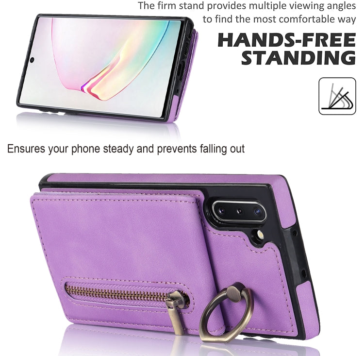For Samsung Galaxy Note10 Retro Ring and Zipper RFID Card Slot Phone Case
