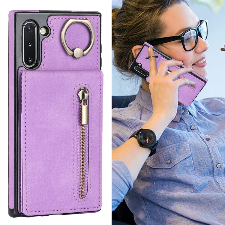 For Samsung Galaxy Note10 Retro Ring and Zipper RFID Card Slot Phone Case