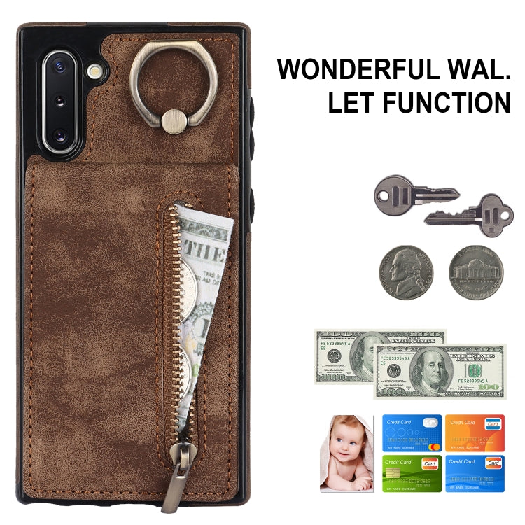 For Samsung Galaxy Note10 Retro Ring and Zipper RFID Card Slot Phone Case