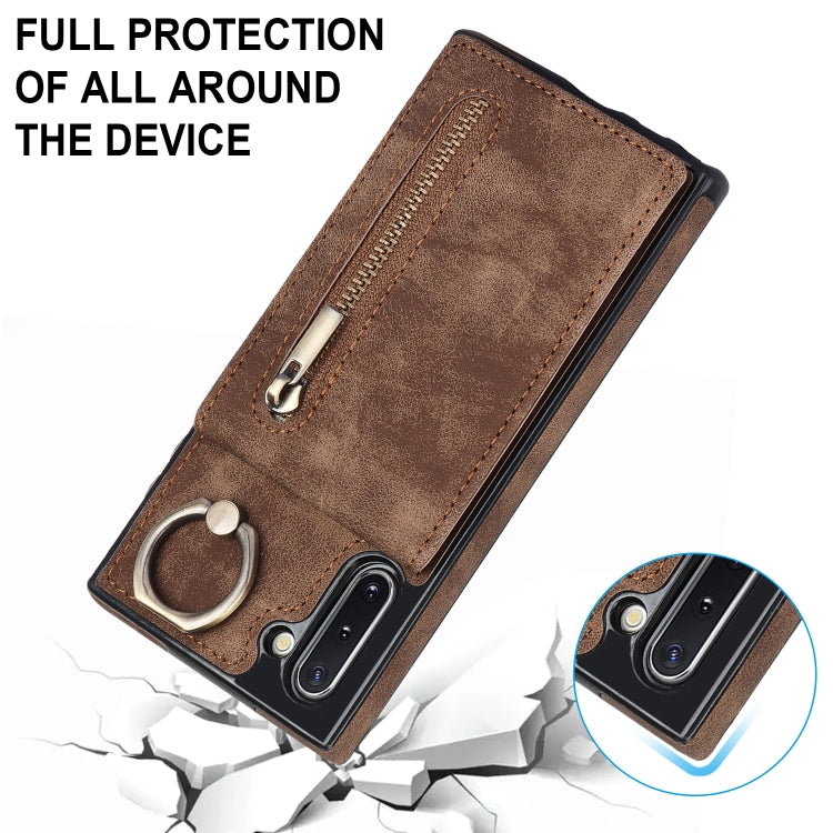 For Samsung Galaxy Note10 Retro Ring and Zipper RFID Card Slot Phone Case