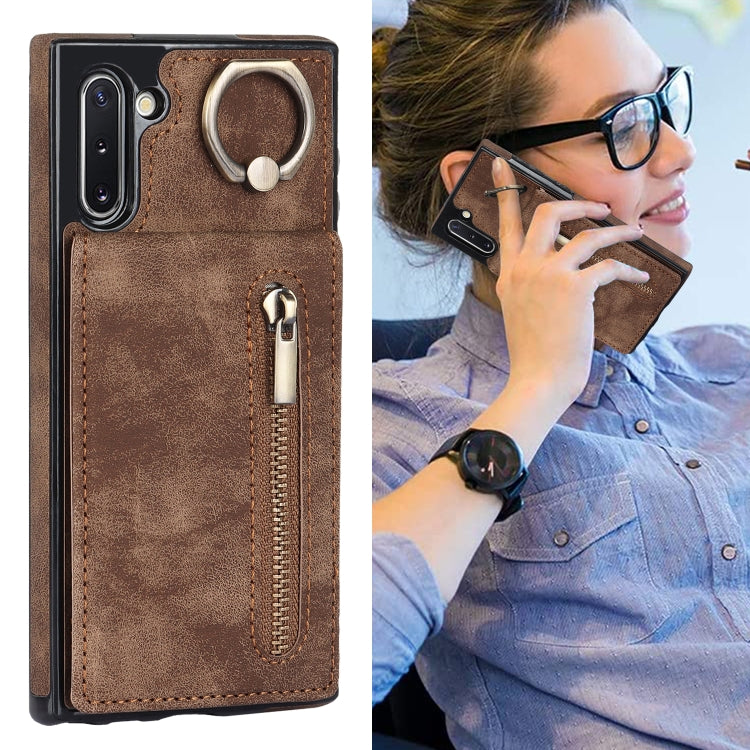 For Samsung Galaxy Note10 Retro Ring and Zipper RFID Card Slot Phone Case