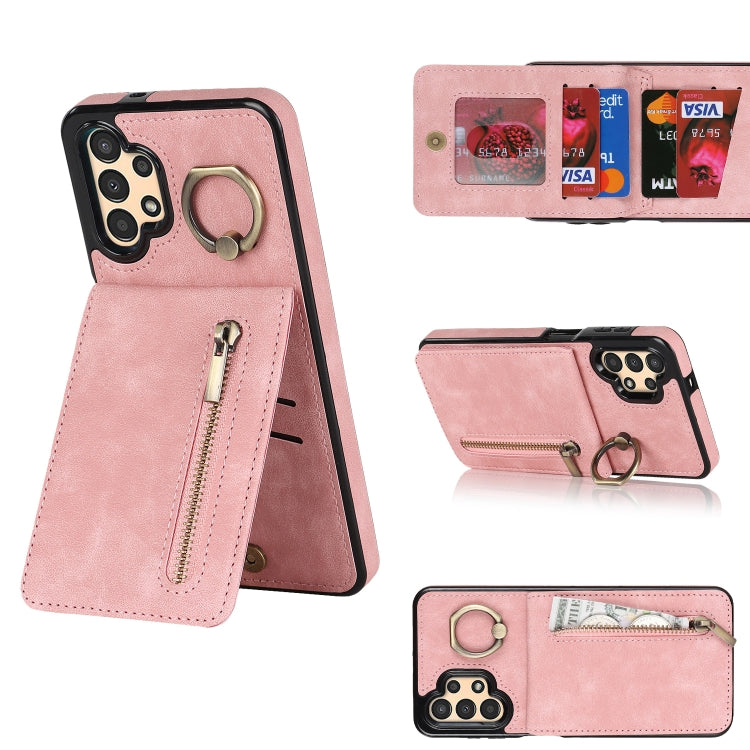 For Samsung Galaxy A13 4G / 5G Retro Ring and Zipper RFID Card Slot Phone Case