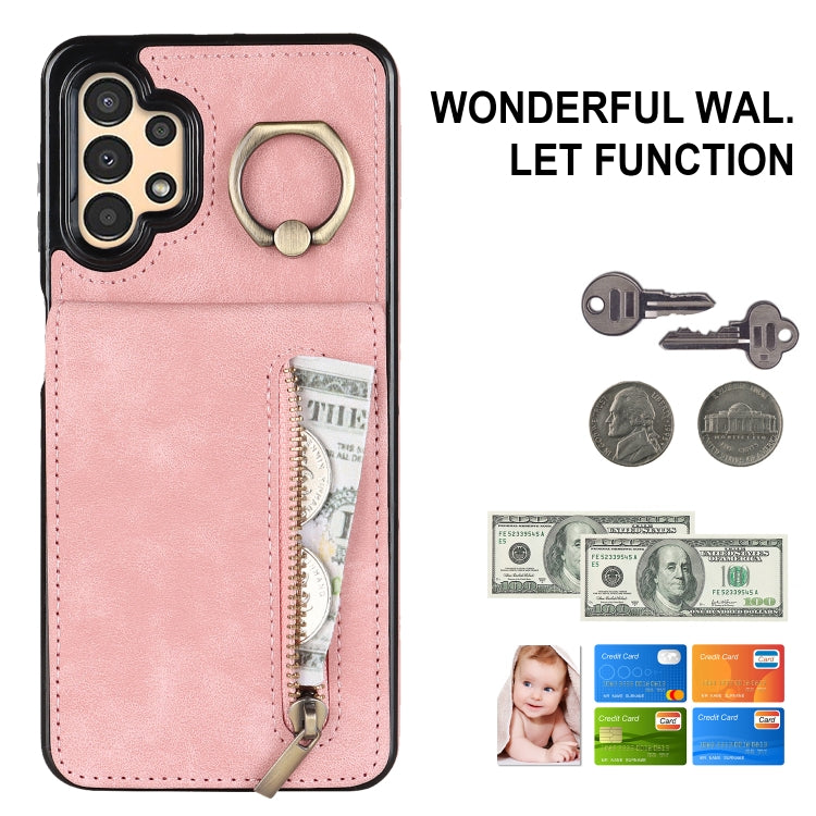 For Samsung Galaxy A13 4G / 5G Retro Ring and Zipper RFID Card Slot Phone Case