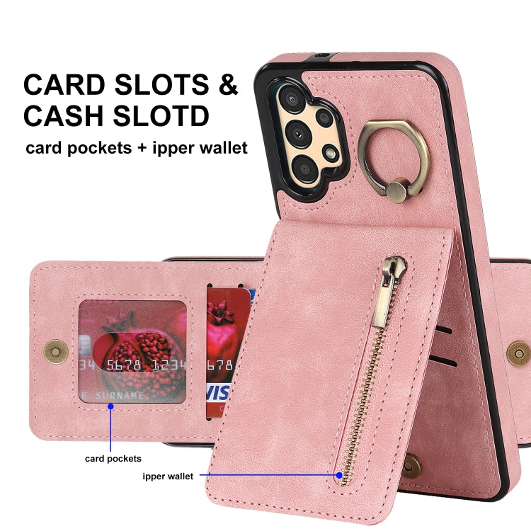 For Samsung Galaxy A13 4G / 5G Retro Ring and Zipper RFID Card Slot Phone Case