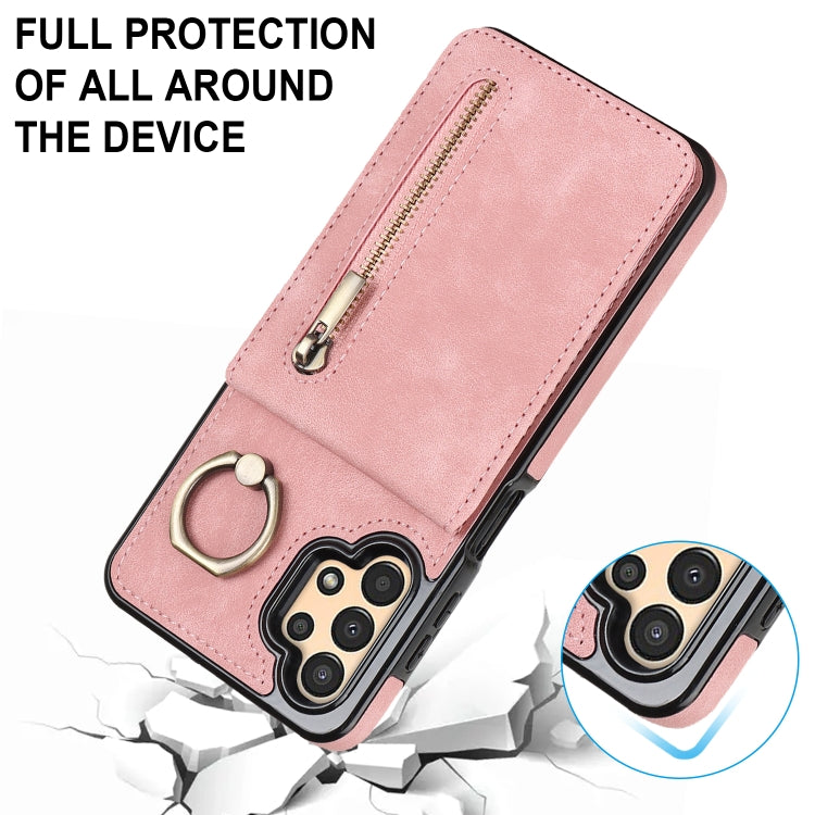 For Samsung Galaxy A13 4G / 5G Retro Ring and Zipper RFID Card Slot Phone Case