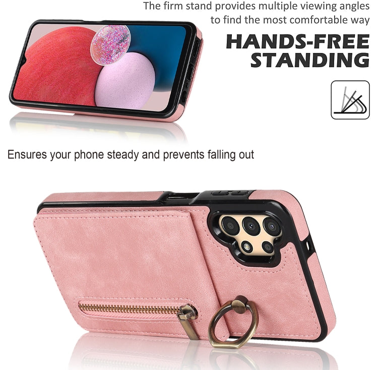 For Samsung Galaxy A13 4G / 5G Retro Ring and Zipper RFID Card Slot Phone Case