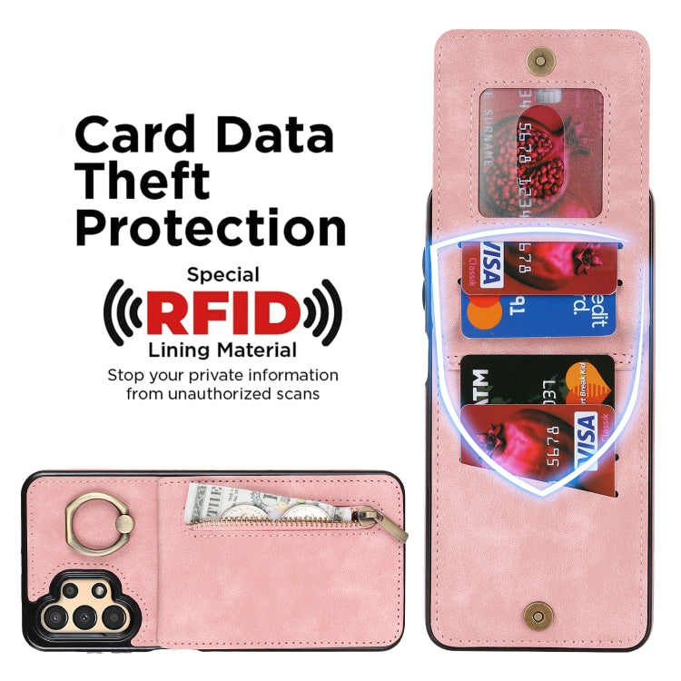 For Samsung Galaxy A13 4G / 5G Retro Ring and Zipper RFID Card Slot Phone Case