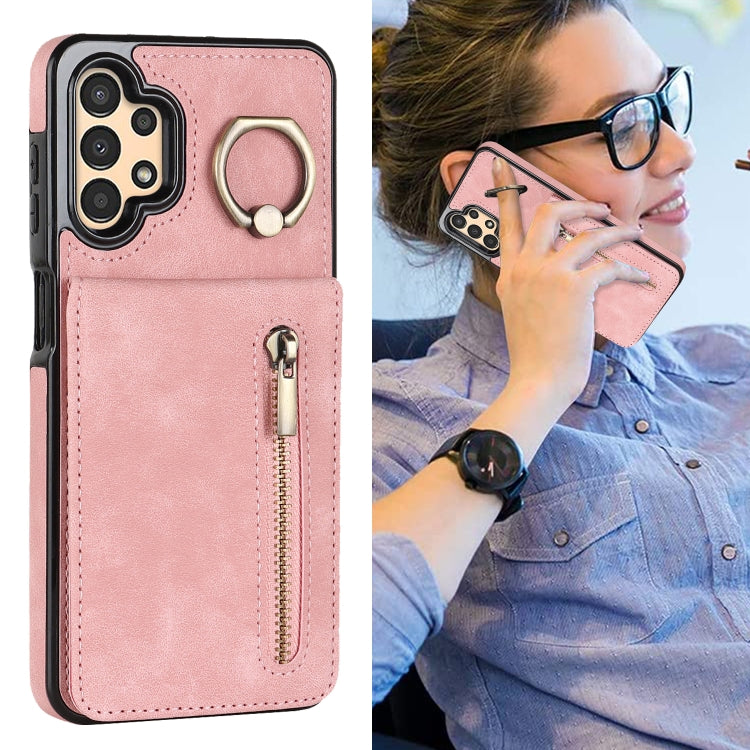 For Samsung Galaxy A13 4G / 5G Retro Ring and Zipper RFID Card Slot Phone Case