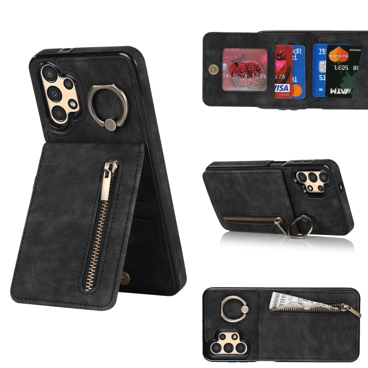 For Samsung Galaxy A13 4G / 5G Retro Ring and Zipper RFID Card Slot Phone Case