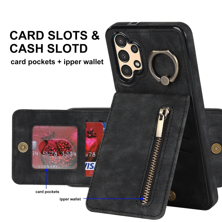 For Samsung Galaxy A13 4G / 5G Retro Ring and Zipper RFID Card Slot Phone Case