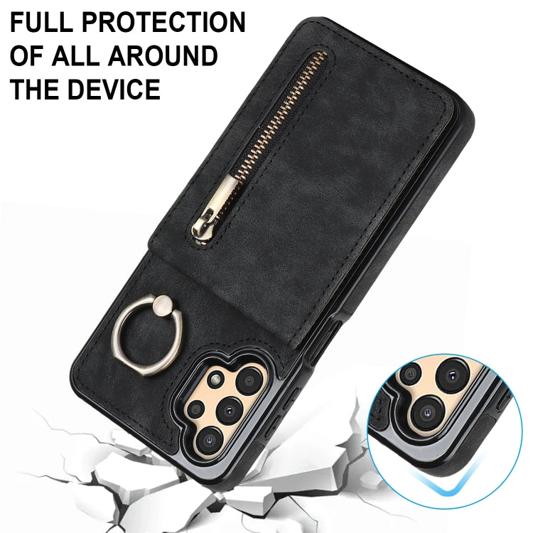 For Samsung Galaxy A13 4G / 5G Retro Ring and Zipper RFID Card Slot Phone Case