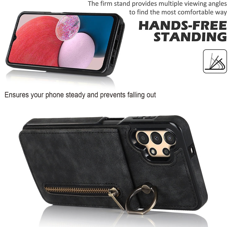 For Samsung Galaxy A13 4G / 5G Retro Ring and Zipper RFID Card Slot Phone Case