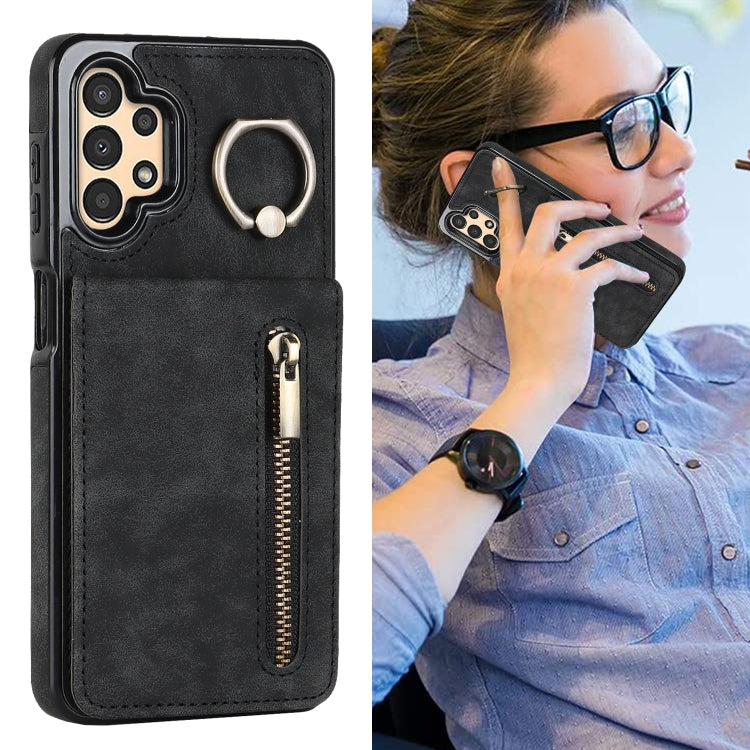 For Samsung Galaxy A13 4G / 5G Retro Ring and Zipper RFID Card Slot Phone Case