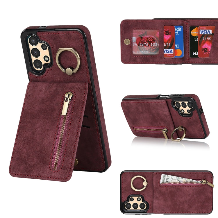 For Samsung Galaxy A13 4G / 5G Retro Ring and Zipper RFID Card Slot Phone Case
