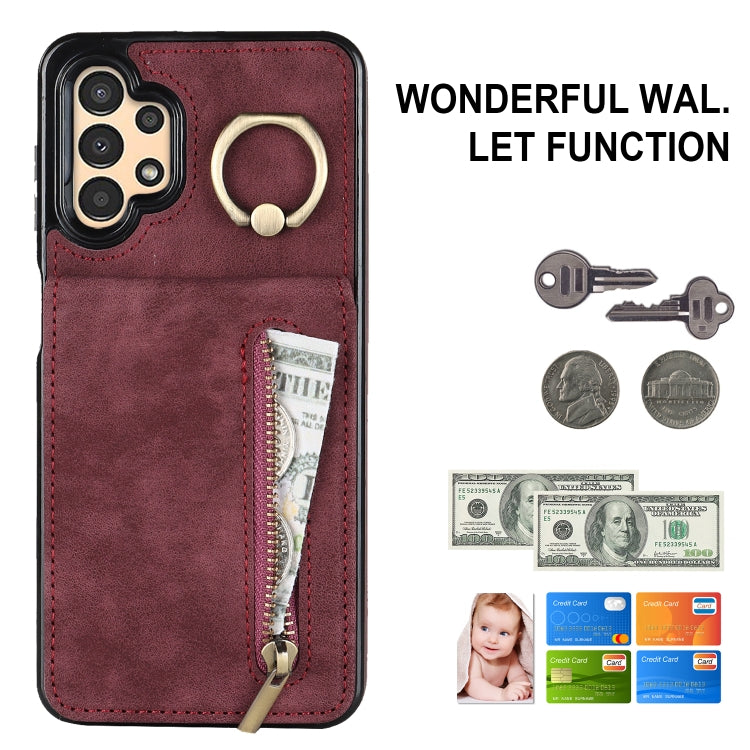 For Samsung Galaxy A13 4G / 5G Retro Ring and Zipper RFID Card Slot Phone Case