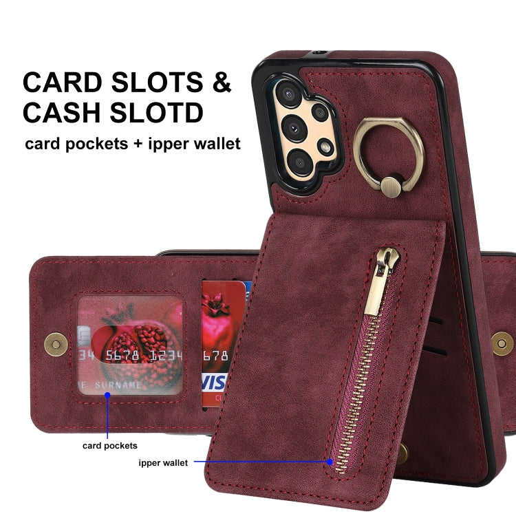 For Samsung Galaxy A13 4G / 5G Retro Ring and Zipper RFID Card Slot Phone Case