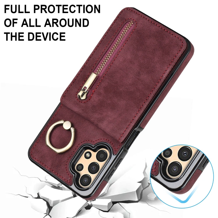 For Samsung Galaxy A13 4G / 5G Retro Ring and Zipper RFID Card Slot Phone Case