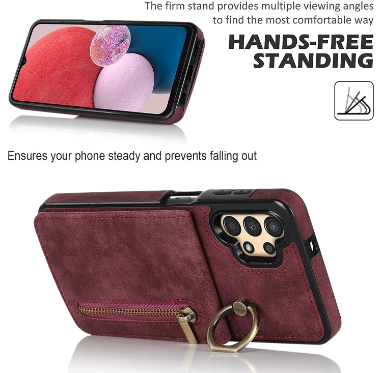 For Samsung Galaxy A13 4G / 5G Retro Ring and Zipper RFID Card Slot Phone Case