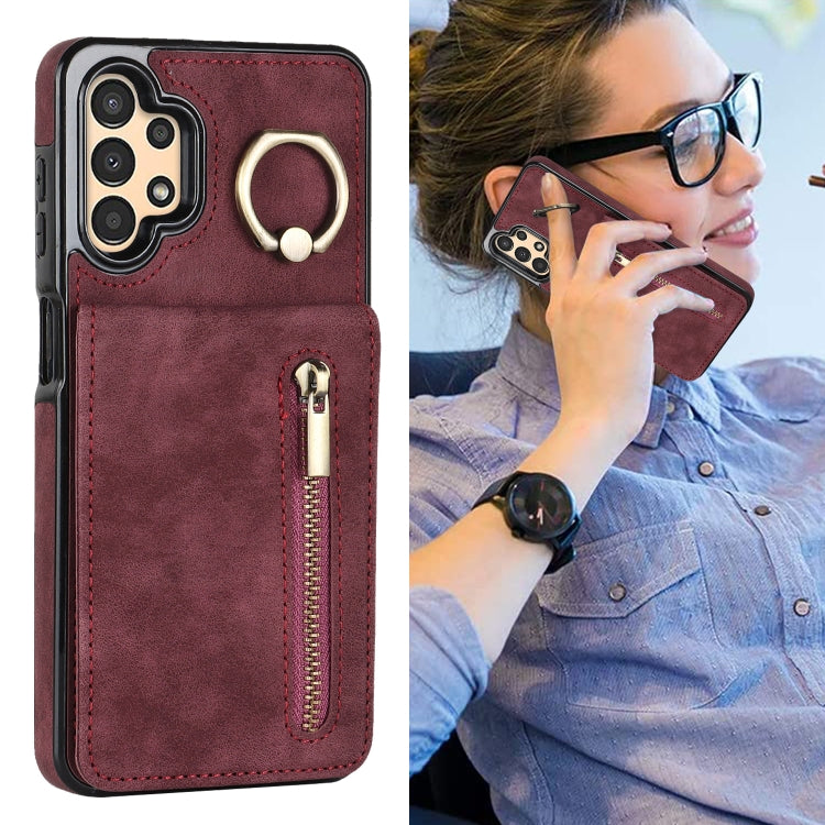 For Samsung Galaxy A13 4G / 5G Retro Ring and Zipper RFID Card Slot Phone Case
