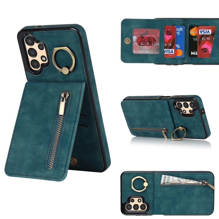 For Samsung Galaxy A13 4G / 5G Retro Ring and Zipper RFID Card Slot Phone Case