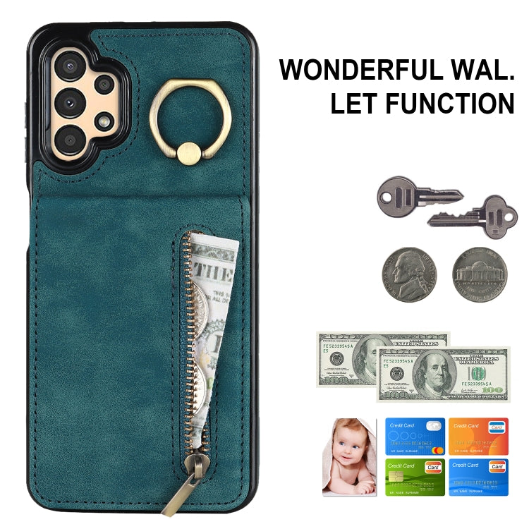 For Samsung Galaxy A13 4G / 5G Retro Ring and Zipper RFID Card Slot Phone Case