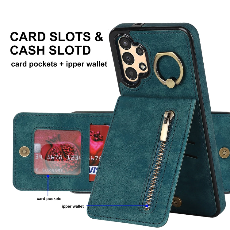 For Samsung Galaxy A13 4G / 5G Retro Ring and Zipper RFID Card Slot Phone Case
