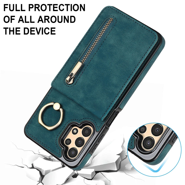 For Samsung Galaxy A13 4G / 5G Retro Ring and Zipper RFID Card Slot Phone Case