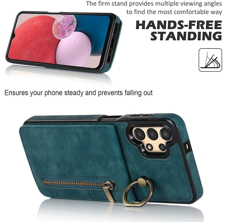 For Samsung Galaxy A13 4G / 5G Retro Ring and Zipper RFID Card Slot Phone Case